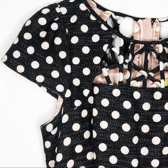 Anthropologie Maeve Nikola Polka Dot Mini Dress | Black White | Size 4 - Picture 4 of 14